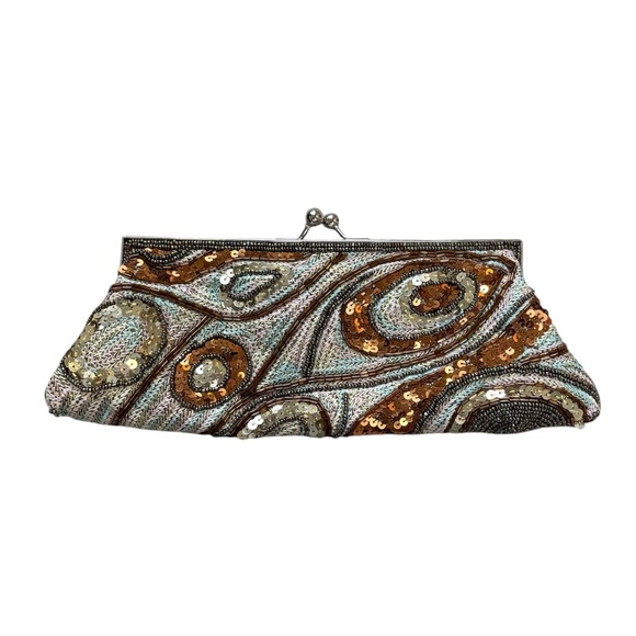 Vintage Handbags - Vintage Y2K Sequin Beaded Paisley Clutch Bag